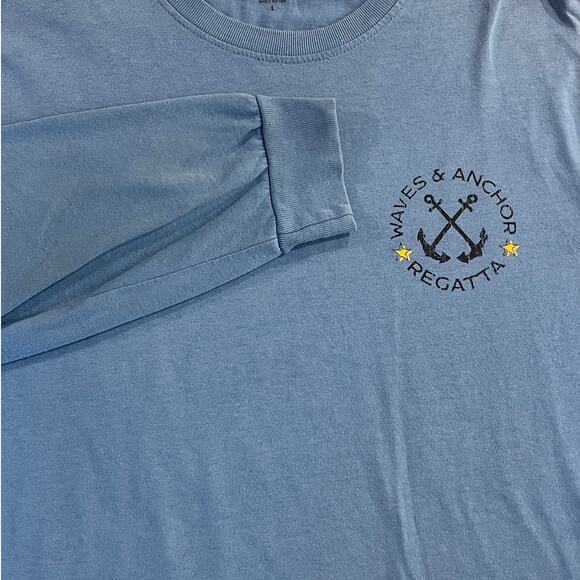 Izod Saltwater Waves & Anchor Regatta Blue Long Sleeve Graphic Tee Men’s Large - Picture 1 of 11
